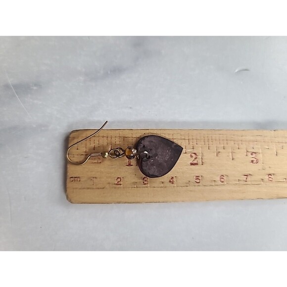 Two Tone Metal Heart Shaped Dangling Pierced Earrings Vintage - Picture 10 of 10